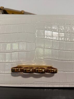 Alexander McQueen White Croc-Embossed 4 Ring Crossbody bag